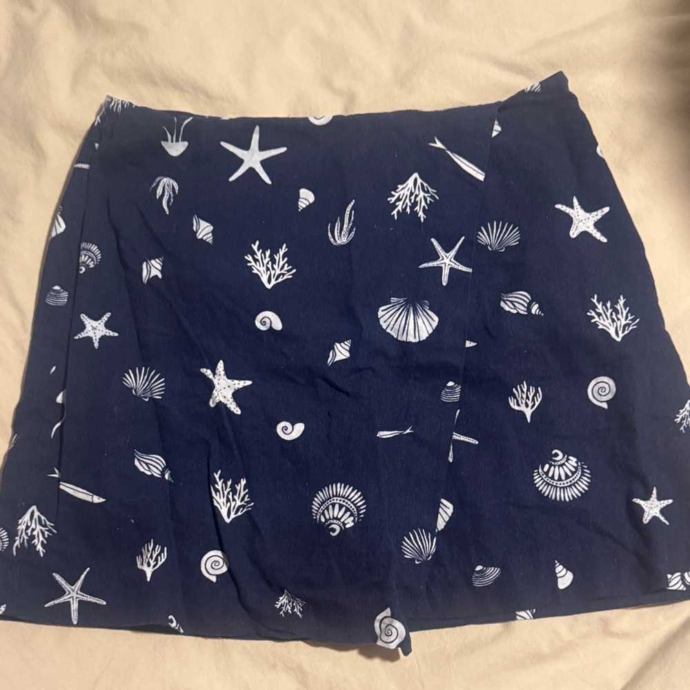 a new day Navy Blue Seashell Print Skirt